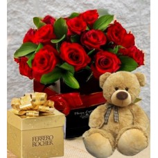 CAJA COMBO 12 ROSAS, FELPA Y FERRERO