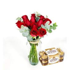 12 Rosas Rojas y Bombones Ferrero