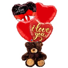 Osito de peluche y globos te amo.