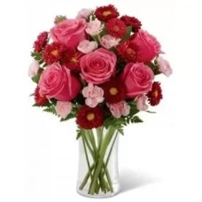 5 rosas rosadas, 10 claveles, 10 gerberas (estándar)