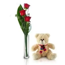 3 rosas y peluche (estándar)