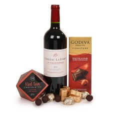Regalo de vino tinto y chocolate Chateau La Foret