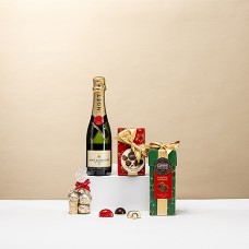 Regalo de lujo con champán Moët & Chandon y bombones Corne Port-Royal.