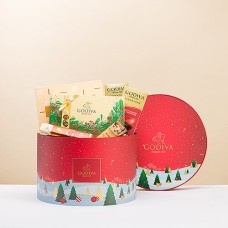 Cesta de regalo redonda Winter Wonderland de Godiva, color rojo