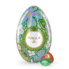 The green metal egg filled with small eggs filled with gianduja and creme brulee (90g egg)