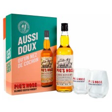 Estuche de regalo de whisky mezclado con nariz de cerdo con 2 vasos