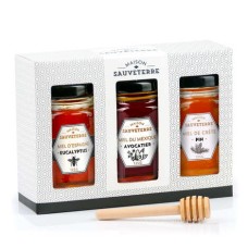 Estuche regalo 3 mieles del mundo y cuchara de miel