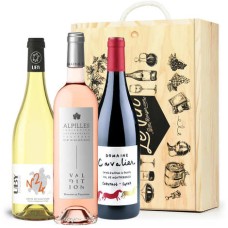 Caja de madera 3 vinos 3 colores (blanco,ros,tinto)
