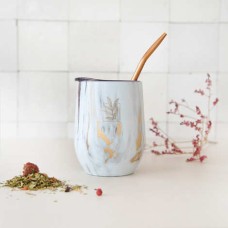 Calabaza y bombilla para mate - Acero inoxidable e isotérmico - Mármol y oro