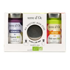 Caja dúo de té y tisana orgánico bienestar e infusor de acero inoxidable para taza (Set de regalo de 2 cajas)