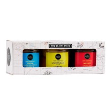 Trío de mini-babás: Ron de vainilla, whisky de café y limoncello de limón.