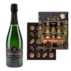 Surtido de bombones Maxim's y champán Gaucher Reserve Brut.