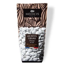 Grageas pequeñas blancas con forma de corazón bañadas en chocolate con leche (bolsa de 250 g)