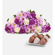 Jardín de lavanda y fresas con glaseado para el Día de la Madre (solo ramo y paquete de 6 fresas con glaseado para el Día de la Madre)