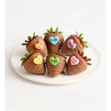 Corazones con mensajes... Fresas bañadas en chocolate (media docena)