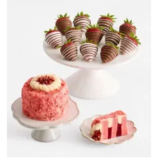 Pastel de fresas con fresas gourmet decoradas (Pastel de 10 cm con 6 fresas gourmet decoradas)