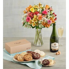 Rosas y lirios peruanos surtidos, galletas Cheryl's y vino (Rosas y lirios peruanos surtidos, galletas Cheryl's y rosa)