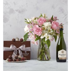 Ramo de flores Cherished Blooms, trufas de chocolate y vino para el Día de la Madre (Ramo de flores Cherished Blooms, trufas de chocolate y vino tinto Ross Lane).