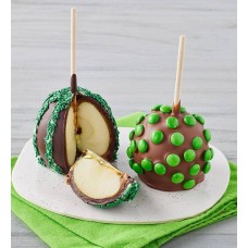 Manzanas acarameladas bañadas en chocolate belga - Decoración verde