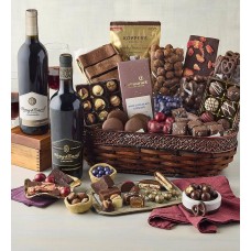 Cesta de regalo "Obsesión por el chocolate" con vino.