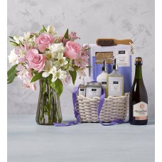 Caja de spa para el Día de la Madre con vino.