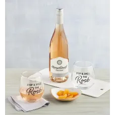 Copas de vino "Detente y huele la rosa" con vino rosado