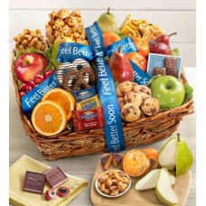 Cesta de regalo de frutas y dulces para sentirse mejor