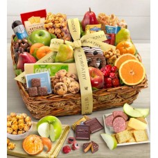 Cesta de regalo de lujo con frutas y dulces para expresar condolencias