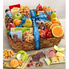 Cesta de regalo Deluxe de frutas y dulces para sentirse mejor