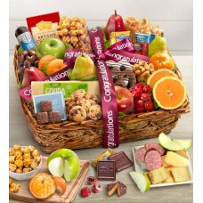 ¡Felicidades! Cesta de regalo de frutas y dulces Deluxe.