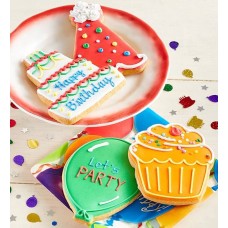 Galletas artesanales glaseadas Birthday Bliss (Galletas artesanales glaseadas con forma de sombrero de fiesta de cumpleaños - Juego de 4)