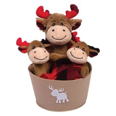 Cubo de peluche de 4 piezas con estampado de alce a cuadros de búfalo, ideal como regalo para bebés.