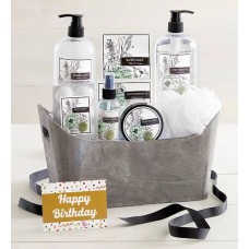 Cesta de spa de té blanco de feliz cumpleaños