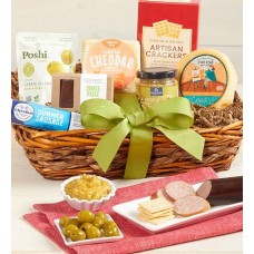 Cesta de regalo epicúrea de carnes y quesos