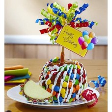 Feliz cumpleaños Manzana acaramelada con caramelos
