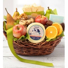 Cesta gourmet de frutas y quesos para la cosecha