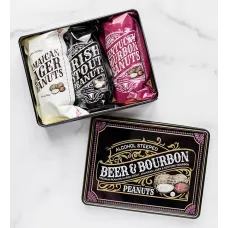 Cacahuetes con licor en lata de regalo (cacahuetes con licor de cerveza y bourbon)