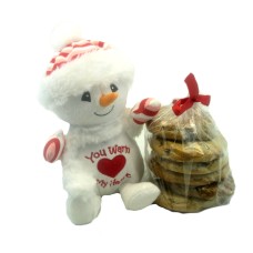 Muñeco de nieve de peluche con galletas gourmet que calienta mi corazón