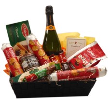 Cesta de regalo belga con Veuve Clicquot como regalo
