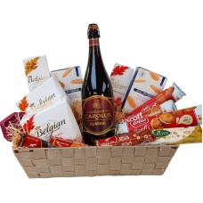 Cesta de regalo, cerveza belga con dulces belgas.