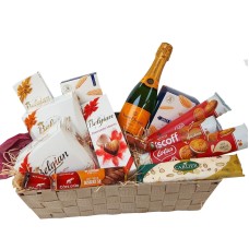 Cesta de regalo, Veuve Clicquot (37,5 cl.) con dulces belgas