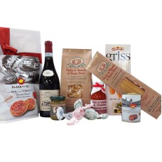 Paquete de regalo italiano con un delicioso vino italiano.