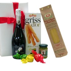 Paquete de regalo italiano con pasta y golosinas