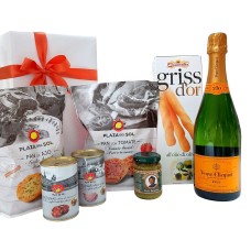 Regalo Veuve Clicquot con snacks italianos y españoles