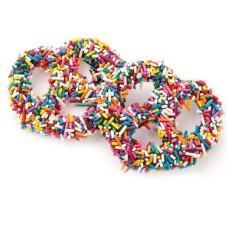 Pretzels cubiertos de chocolate con chispas de colores - 96 unidades
