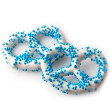 Pretzels cubiertos de chocolate con perlas azules - 96 unidades