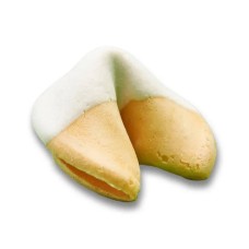 Galletas de la fortuna gourmet clásicas bañadas a mano en chocolate blanco.