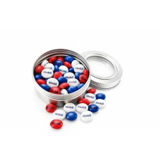 Lata de regalo personalizada con ventana transparente y M&M's personalizados (6,8 cm x 2,5 cm) - 12 latas