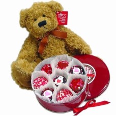 Lata Sweetheart de 16 Oreos® de chocolate belga y osito Russ® grande