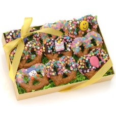 Giros del pretzel de cumpleaños de chocolate, caja de 9